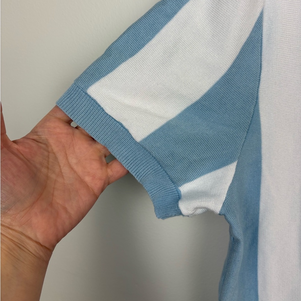 Coofandy Vertical Stripe Polo Shirt in Light Blue & White size Large casual - Picture 3 of 10
